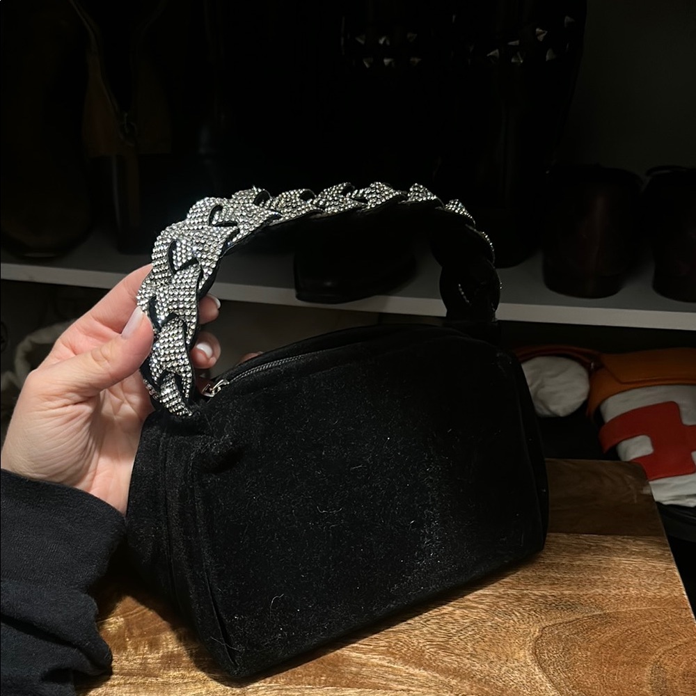 Black Handbag with Silver Braided Handle